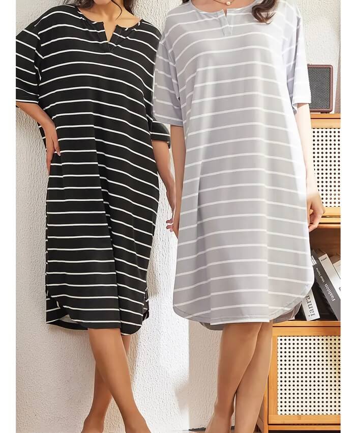 2 Pcs Stripe Print Lounge Dress